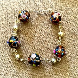 Wire Wrapped Glass Bead Bracelet NWOT